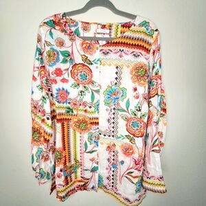 Halston 100% linen Floral Multicolor Women's Top